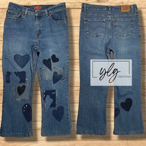 Levis 517 Jeans Flare Heart Applique Patched Flared Girls Size 14.5